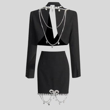 Elegant Spliced Diamonds Two Piece Set - Black