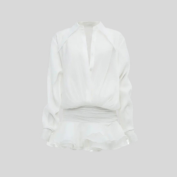 Button-Down Top with Waist Shaping - White