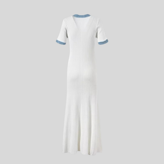 Elegant Ribbed Knit Maxi Dress - White