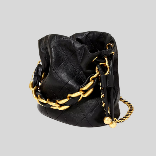 Fashionable Chain-Linked Pouch Handbag - Black & Gold