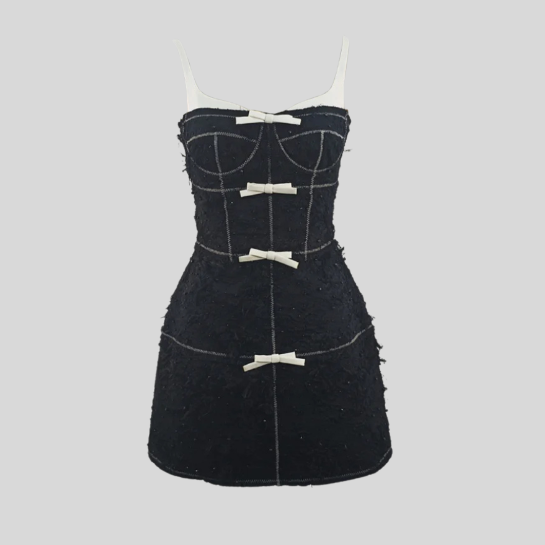 Mini Dress with Feather-Inspired Design - Black