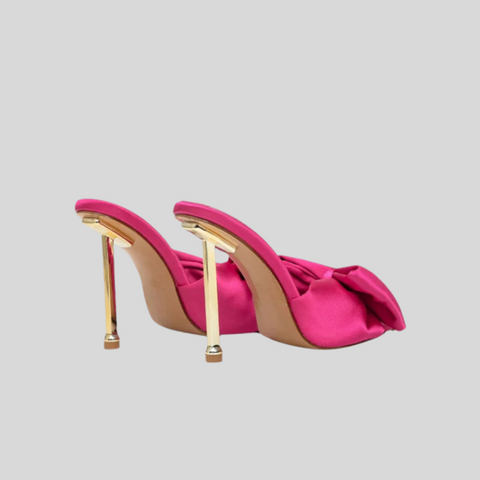 High Heel Satin Sandals with Elegant Ribbon - Pink