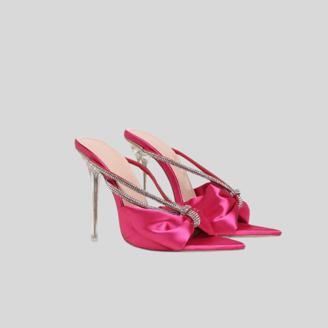 Embellished Satin High Heel Sandals - Fuchsia