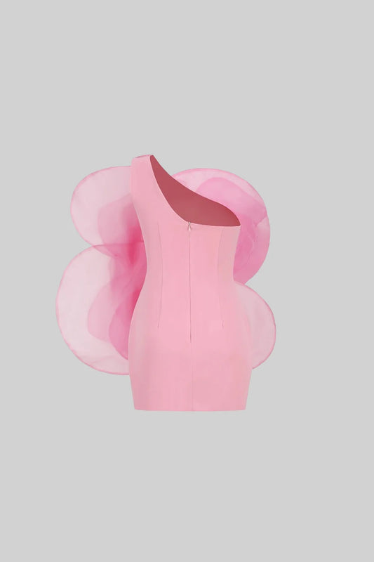 3D Voluminous Organza Floral Mini Dress - Pink - Blue - White
