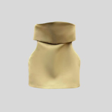 Elegant Strapless Mini Dress With Flared Hemline - Khaki - White