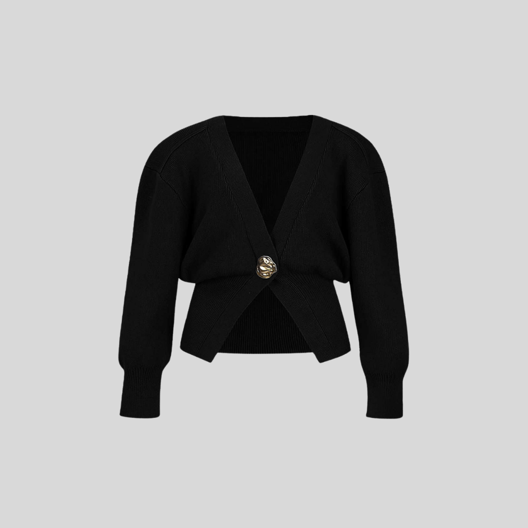 Elegant Single Breasted Knitted Cardigan - Black