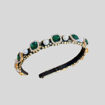 Elegant Gemstones And Pearls Headband - Green