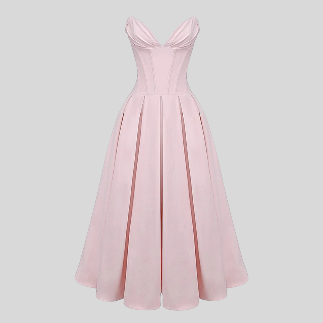 Elegant Strapless Dress with Fitted Bodice And Sweetheart Neckline - Pink