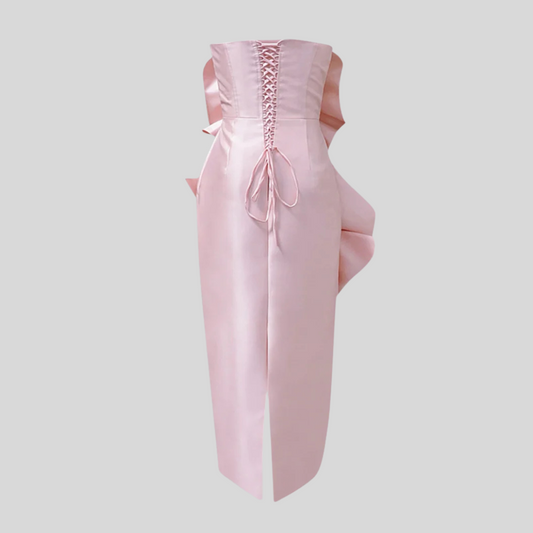 3D Sculpted Flowers Midi Dress - Pink - Ivory