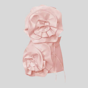 Satin Mini Dress With Oversized 3D Flowers - Pink - Fuchsia - Black