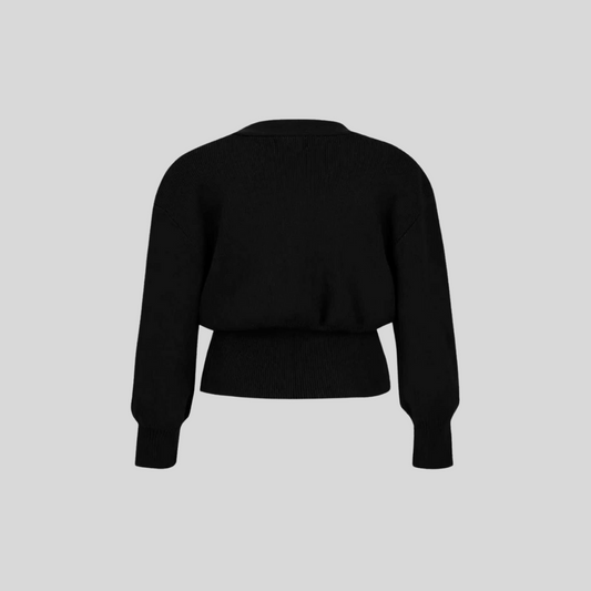 Elegant Single Breasted Knitted Cardigan - Black