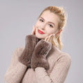 New Women 100% Real Genuine Knitted Rex Rabbit Fur Mittens Winter Warm Lady Real Fur Fingerless Gloves Handmade Knit Fur Mitten