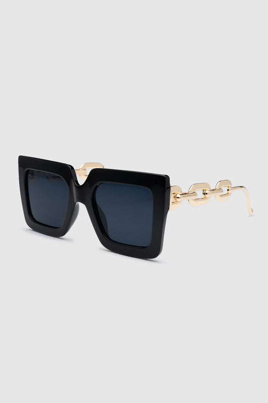 Square Sunglasses with Gold Chain Arms - Black - Pink - White