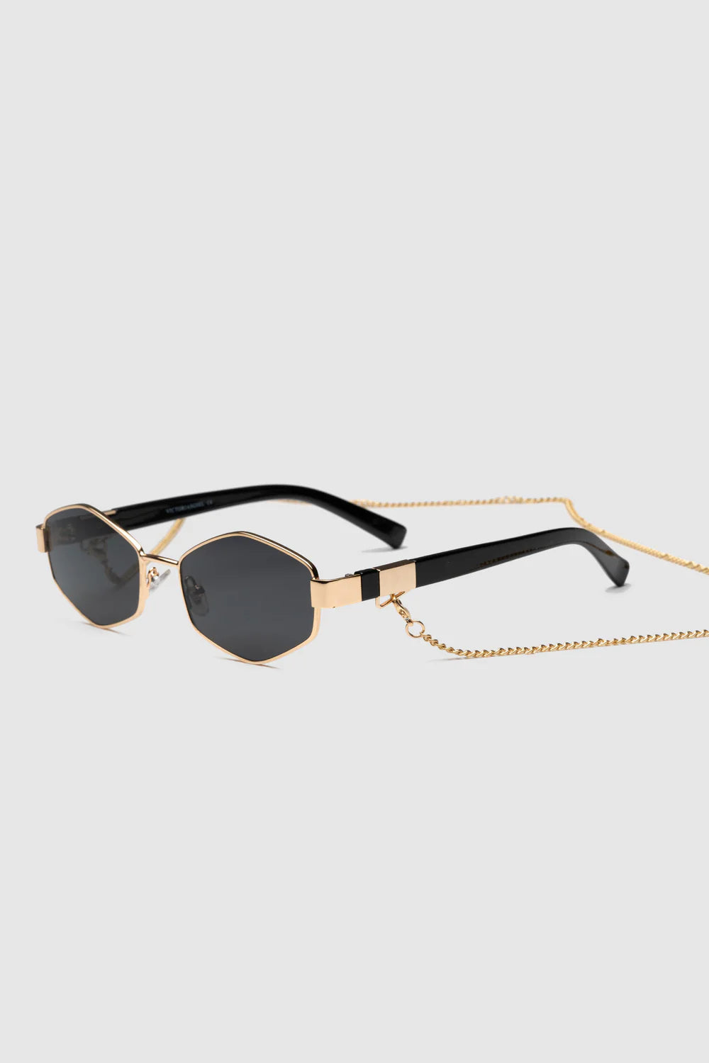 Hexagonal Sunglasses with Detachable Chain - Black