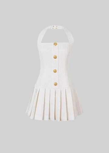 Textured Mini Dress With Floral Element And Matching Belt - Ivoiry