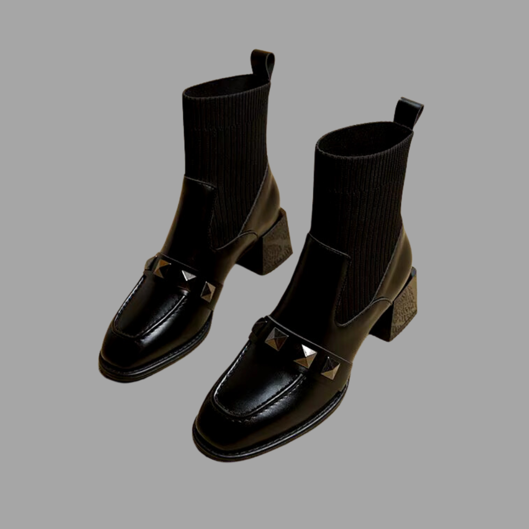 Chic Vegan Leather Sock Boots - Black