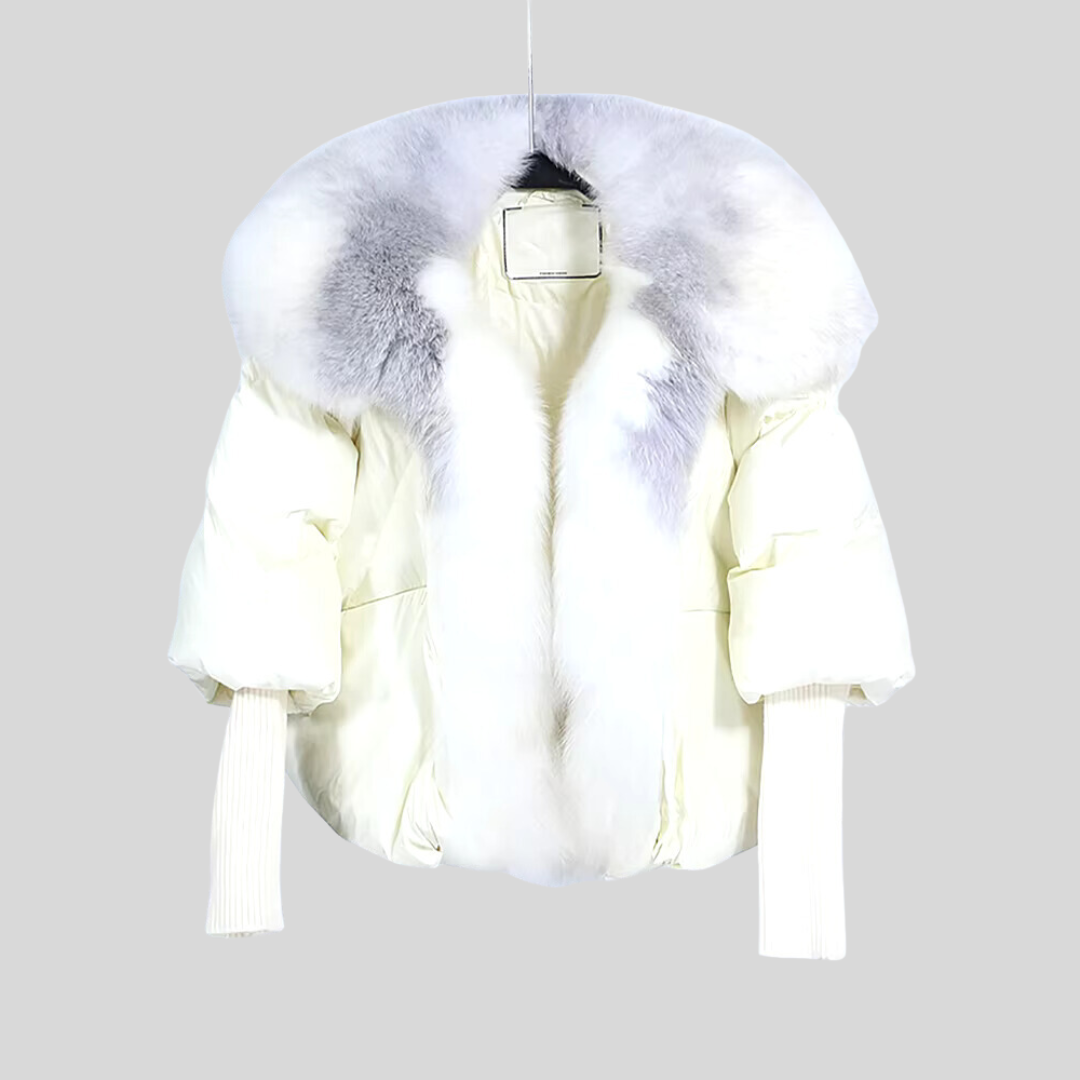 Fox Fur Trim Puffer Jacket - Ivory