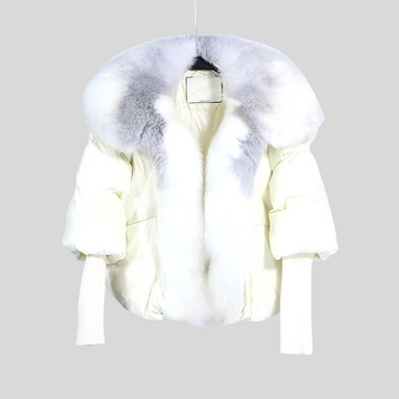 Fox Fur Trim Puffer Jacket - Ivory