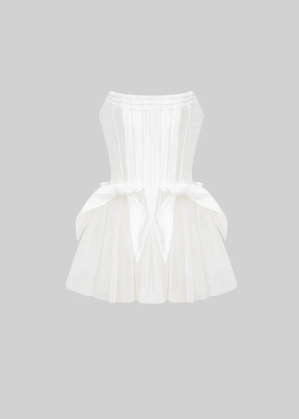 Corset Tulle Mini Dress With Waist Ribbons - White - Black