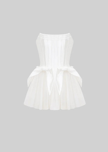 Corset Tulle Mini Dress With Waist Ribbons - White - Black