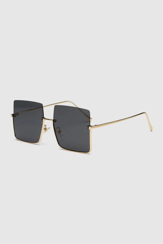 Rimless Oversized Square Sunglasses - Black - Orange - Silver - Blue Blue Tea