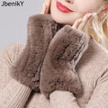 New Women 100% Real Genuine Knitted Rex Rabbit Fur Mittens Winter Warm Lady Real Fur Fingerless Gloves Handmade Knit Fur Mitten