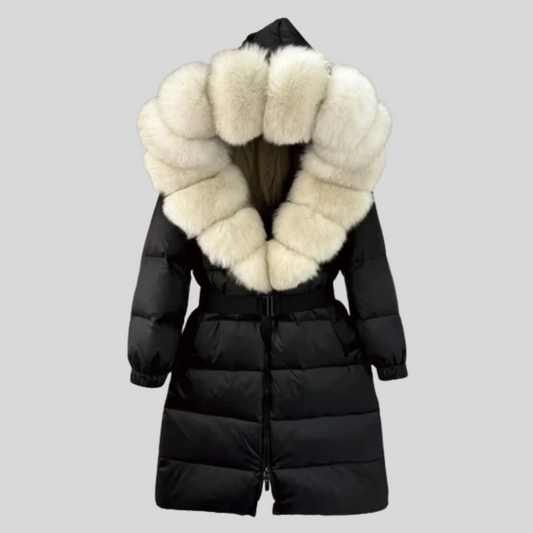 White Duck Down Coat with Fox Fur Collar