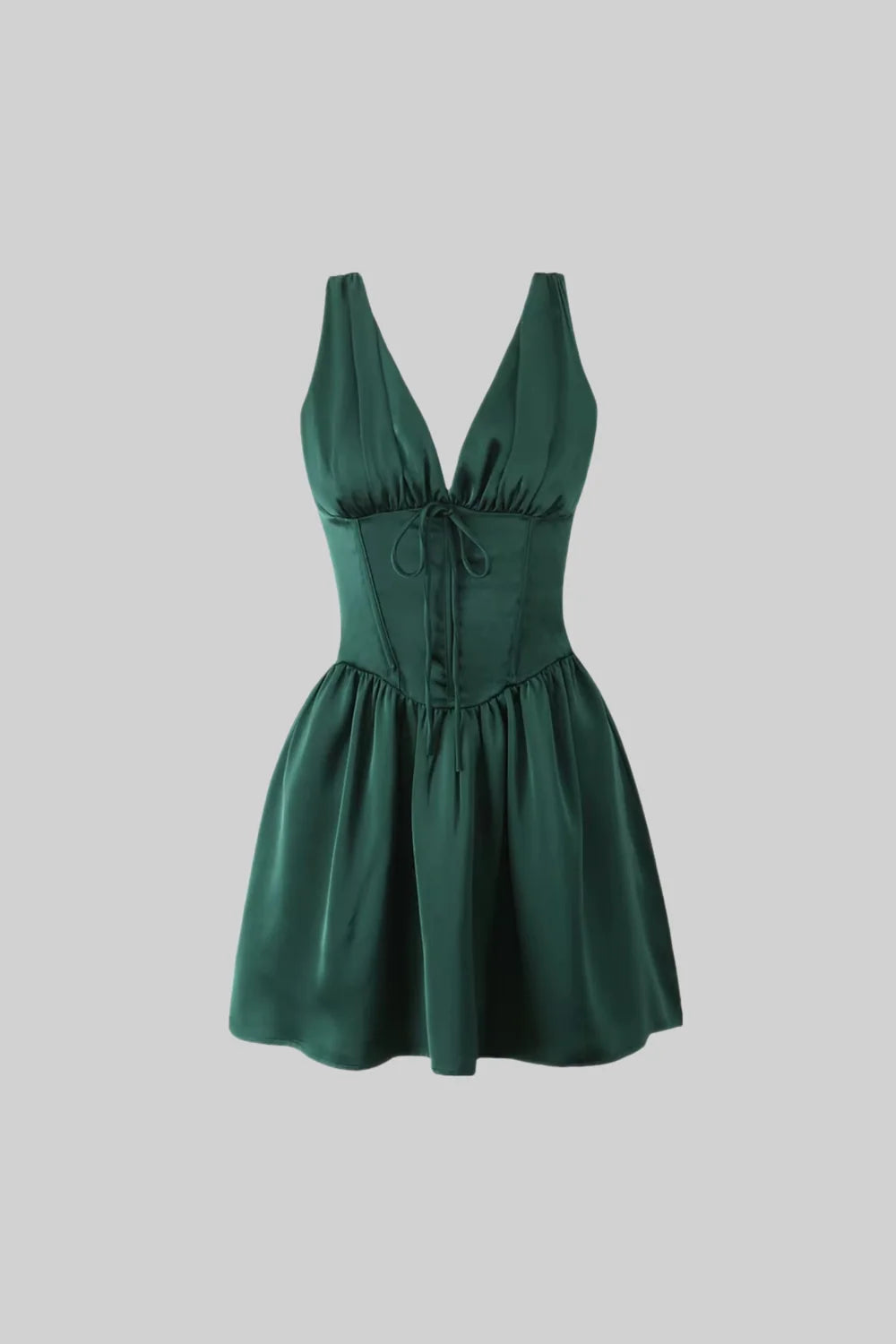 Elegant Sleeveless Corset Dress With Deep V-Neckline - Dark Green