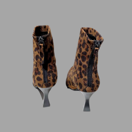 Fashion Suede Ankle Boots - Leopard Print