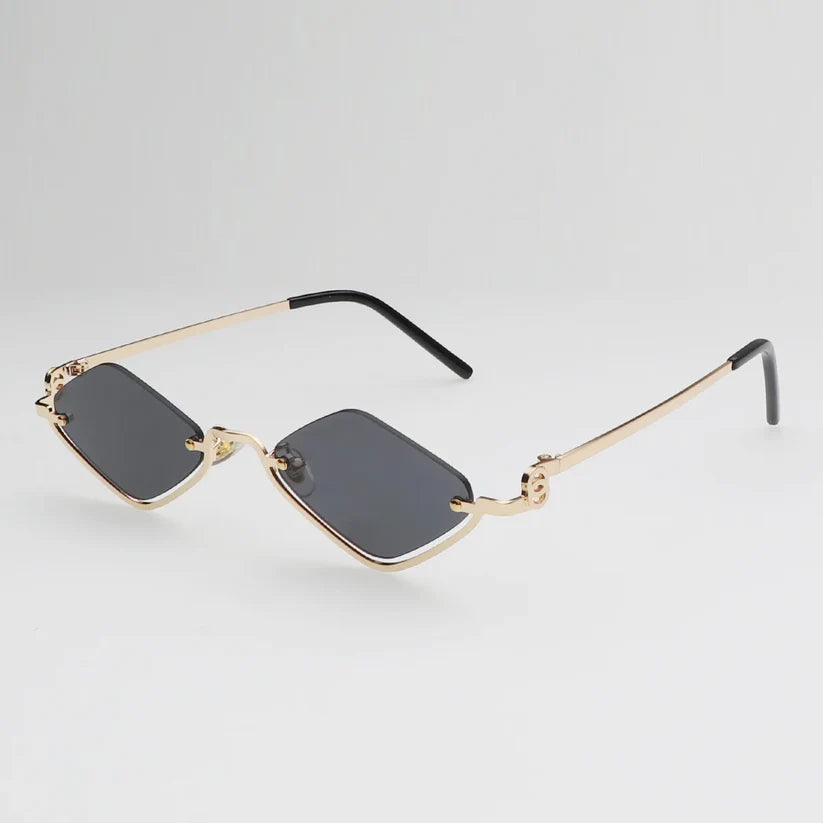 Geometric Sunglasses  With Half Slim Gold Frame - Champagne - Black - Pink