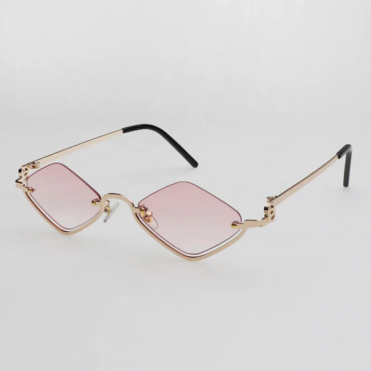 Geometric Sunglasses  With Half Slim Gold Frame - Champagne - Black - Pink