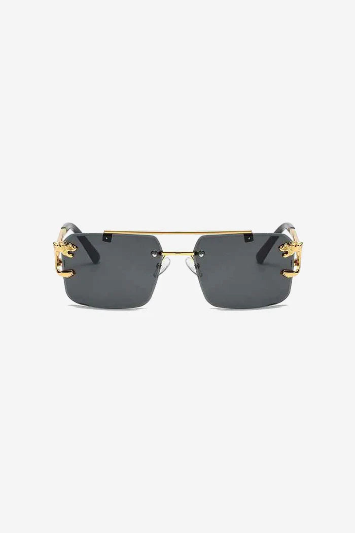 Rimless Square Sunglasses with Gold Panther Detail and Double-Bar Temples – Purple - Black - Brown