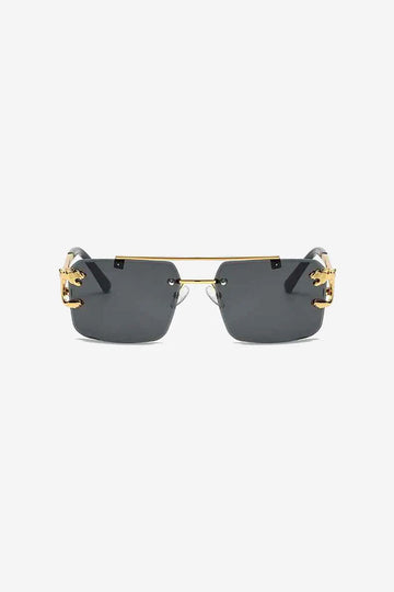 Rimless Square Sunglasses with Gold Panther Detail and Double-Bar Temples – Purple - Black - Brown