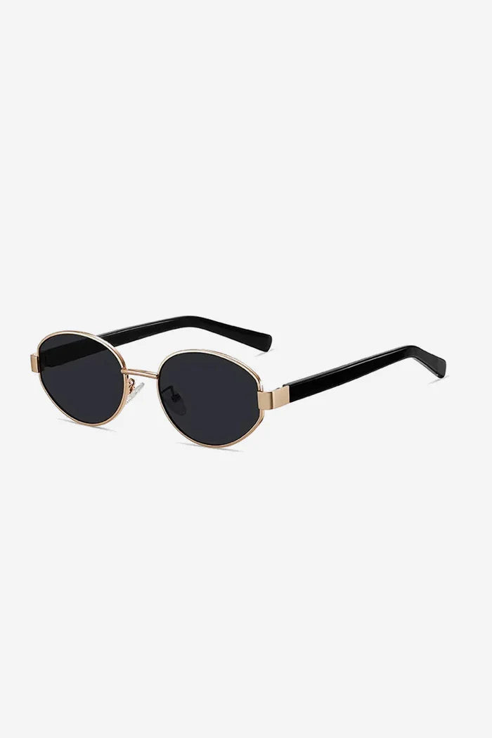 Vintage-Inspired Oval Sunglasses with Slim Gold Frame and Bold Acetate Temples – Green - Black - Light Brown